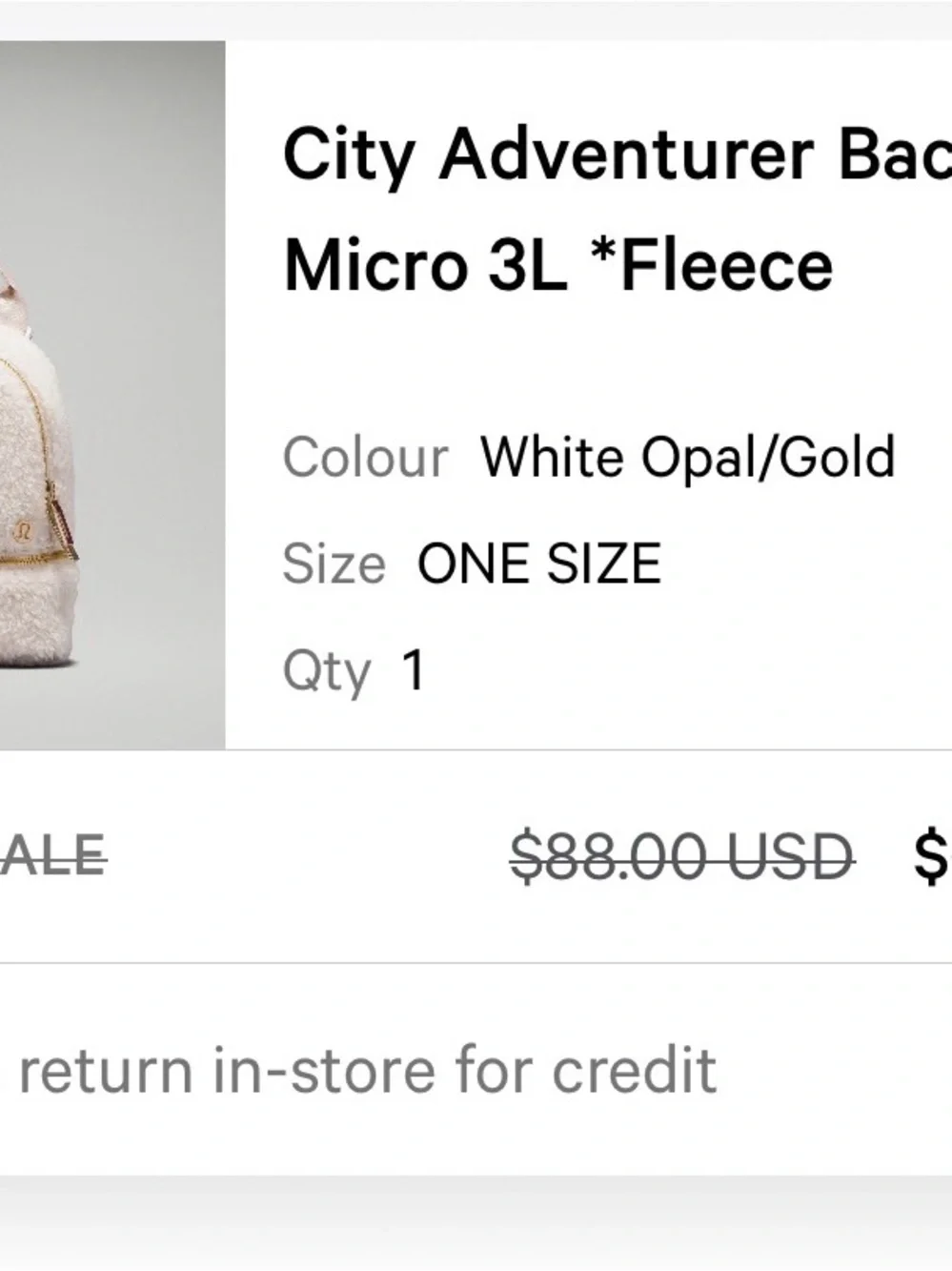 lululemon athletica Cream Sherpa Mini Backpack with Gold Hardware